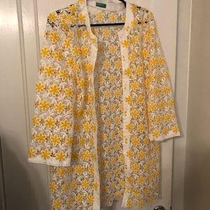 Benetton yellow and white long sweater/duster